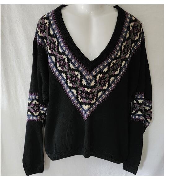 Concrete Mix Other - VTG 90s Geometric Fair Isle Style  Colorful V Neck Sweater Mens XL Retro Knit